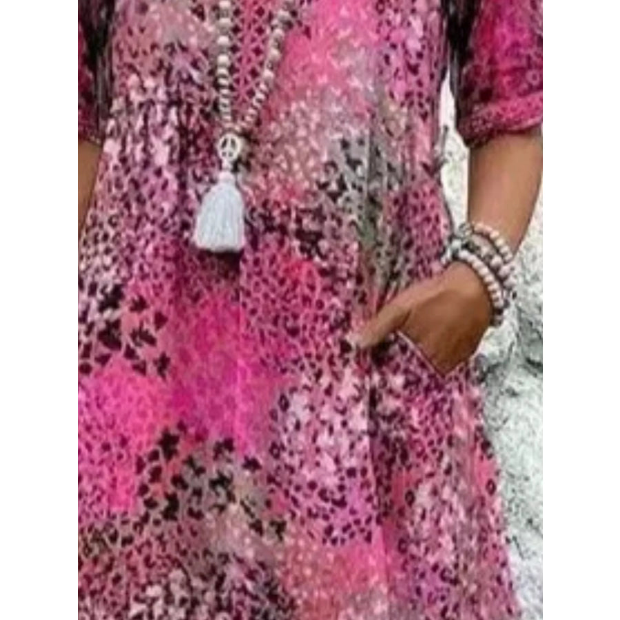 Full Size Printed V-Neck Half Sleeve Dress Plus Size Apparel and Accessories