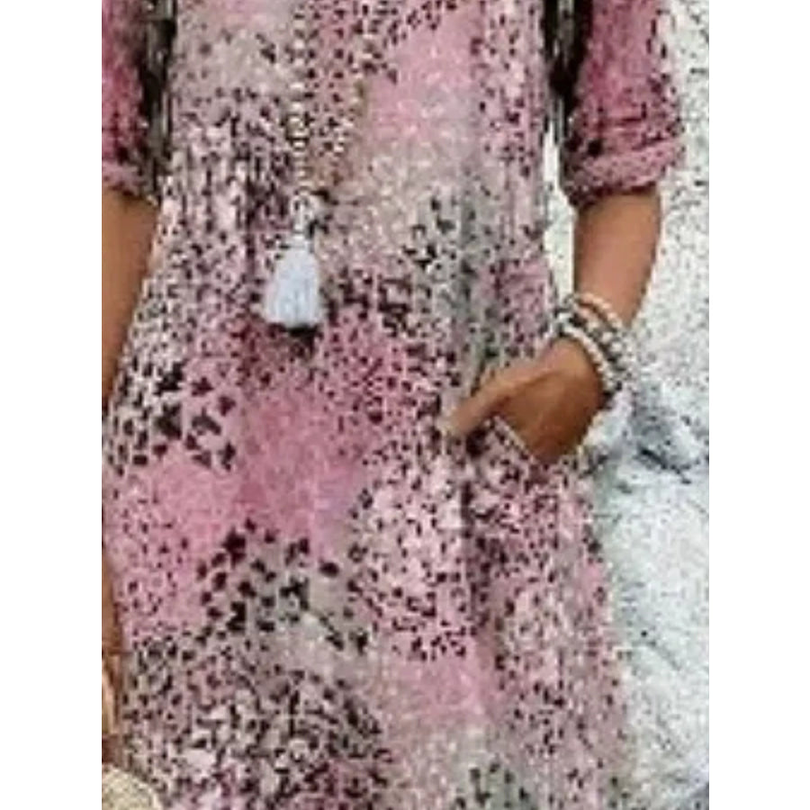 Full Size Printed V-Neck Half Sleeve Dress Plus Size Apparel and Accessories