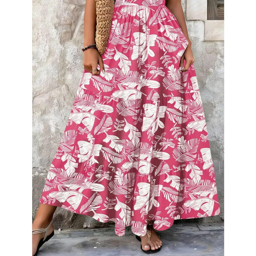 Full Size Printed V-Neck Tiered Maxi Dress Plus Size Apparel and Accessories