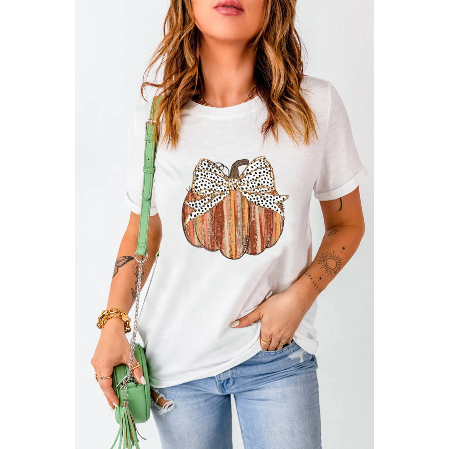 Full Size Pumpkin Round Neck Short Sleeve T-Shirt White / S Apparel and Accessories