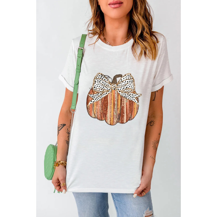 Full Size Pumpkin Round Neck Short Sleeve T-Shirt White / S Apparel and Accessories