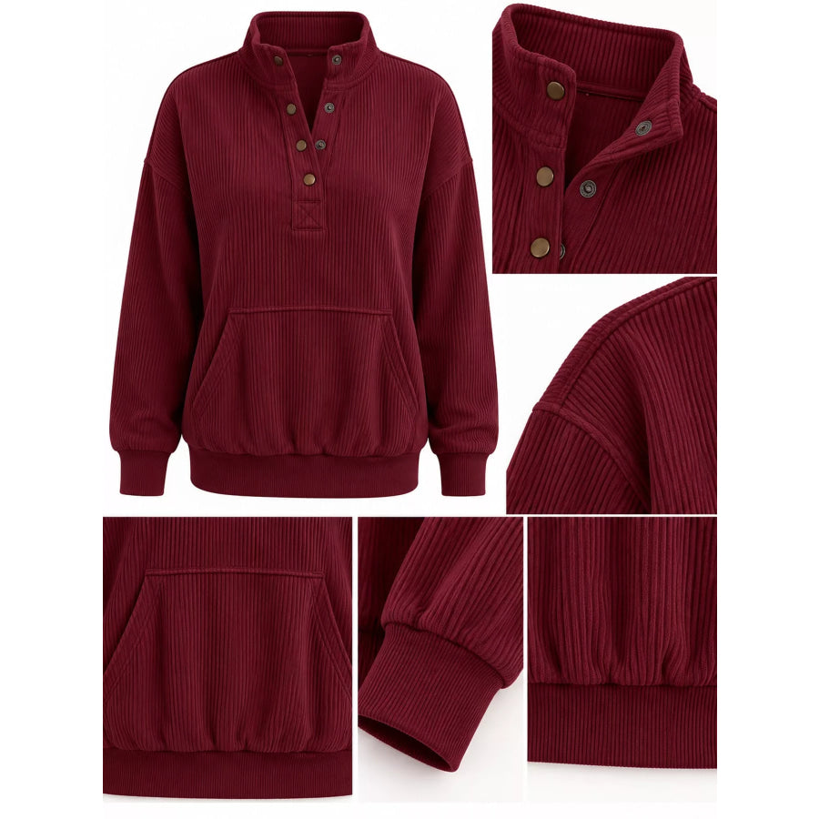 Full Size Quarter-Snap Sweatshirt with Kangaroo Pocket Plus Apparel and Accessories
