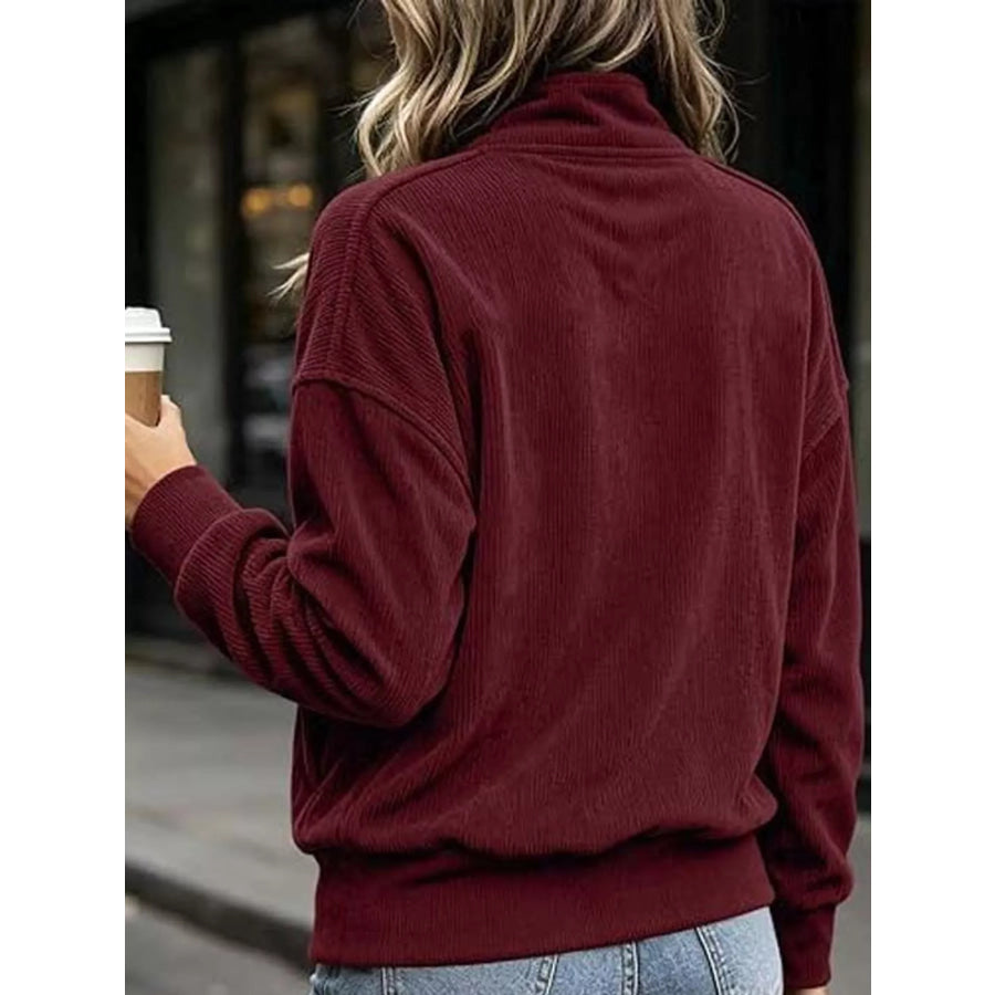 Full Size Quarter-Snap Sweatshirt with Kangaroo Pocket Plus Apparel and Accessories