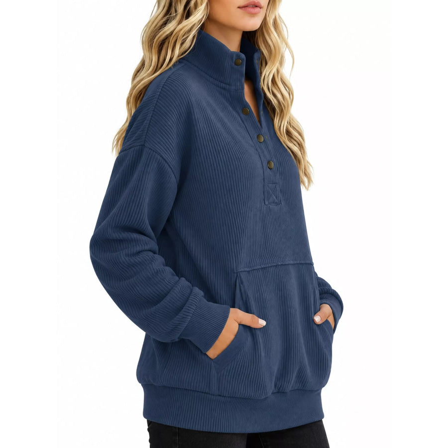 Full Size Quarter-Snap Sweatshirt with Kangaroo Pocket Plus Apparel and Accessories