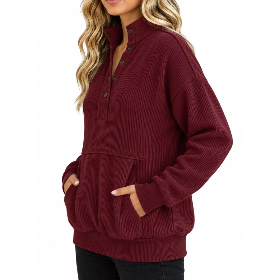 Full Size Quarter-Snap Sweatshirt with Kangaroo Pocket Plus Apparel and Accessories