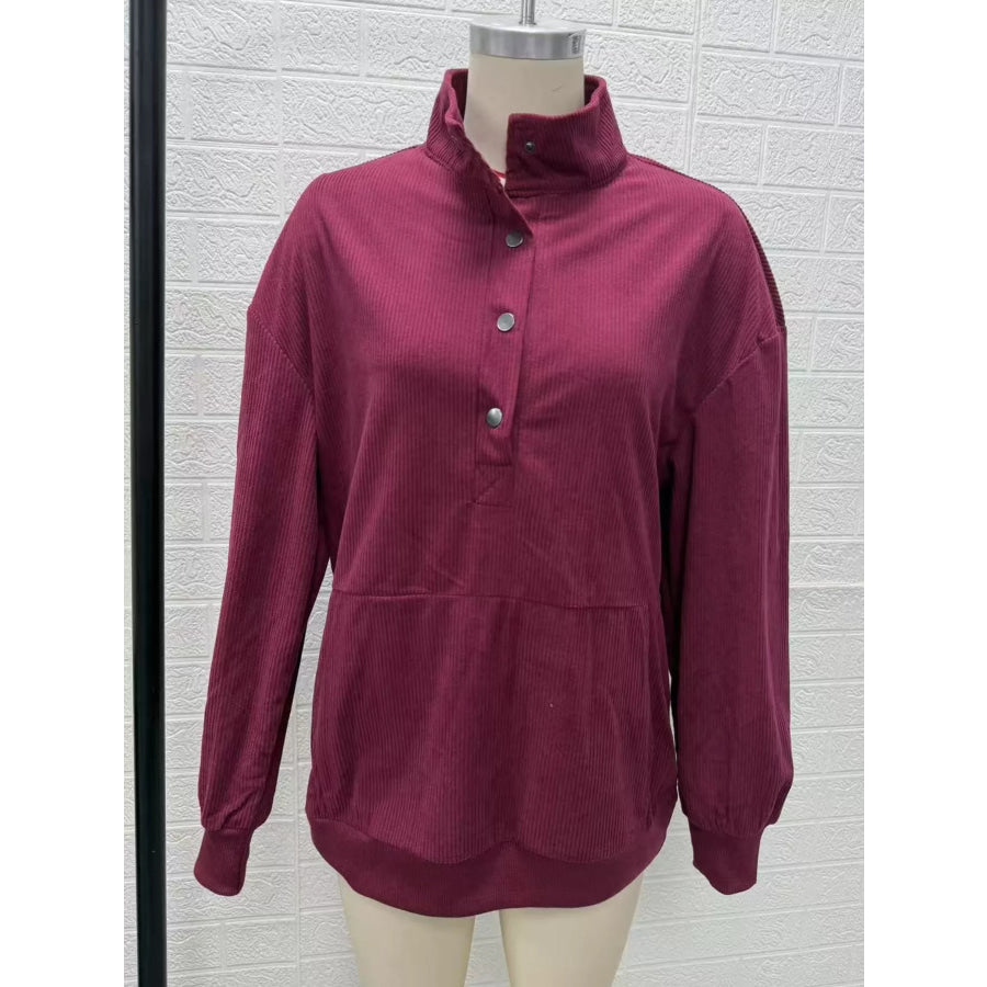 Full Size Quarter-Snap Sweatshirt with Kangaroo Pocket Plus Apparel and Accessories