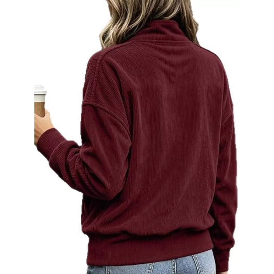 Full Size Quarter-Snap Sweatshirt with Kangaroo Pocket Plus Apparel and Accessories