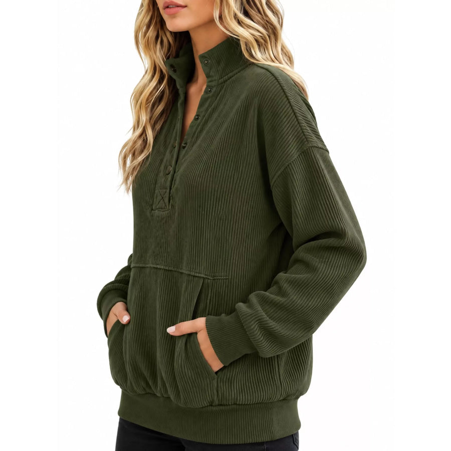 Full Size Quarter-Snap Sweatshirt with Kangaroo Pocket Plus Apparel and Accessories