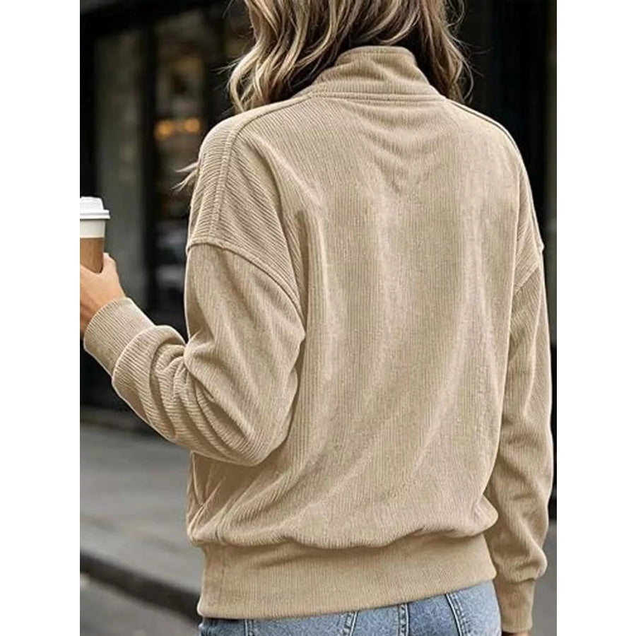 Full Size Quarter-Snap Sweatshirt with Kangaroo Pocket Plus Apparel and Accessories