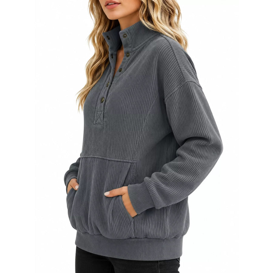 Full Size Quarter-Snap Sweatshirt with Kangaroo Pocket Plus Apparel and Accessories