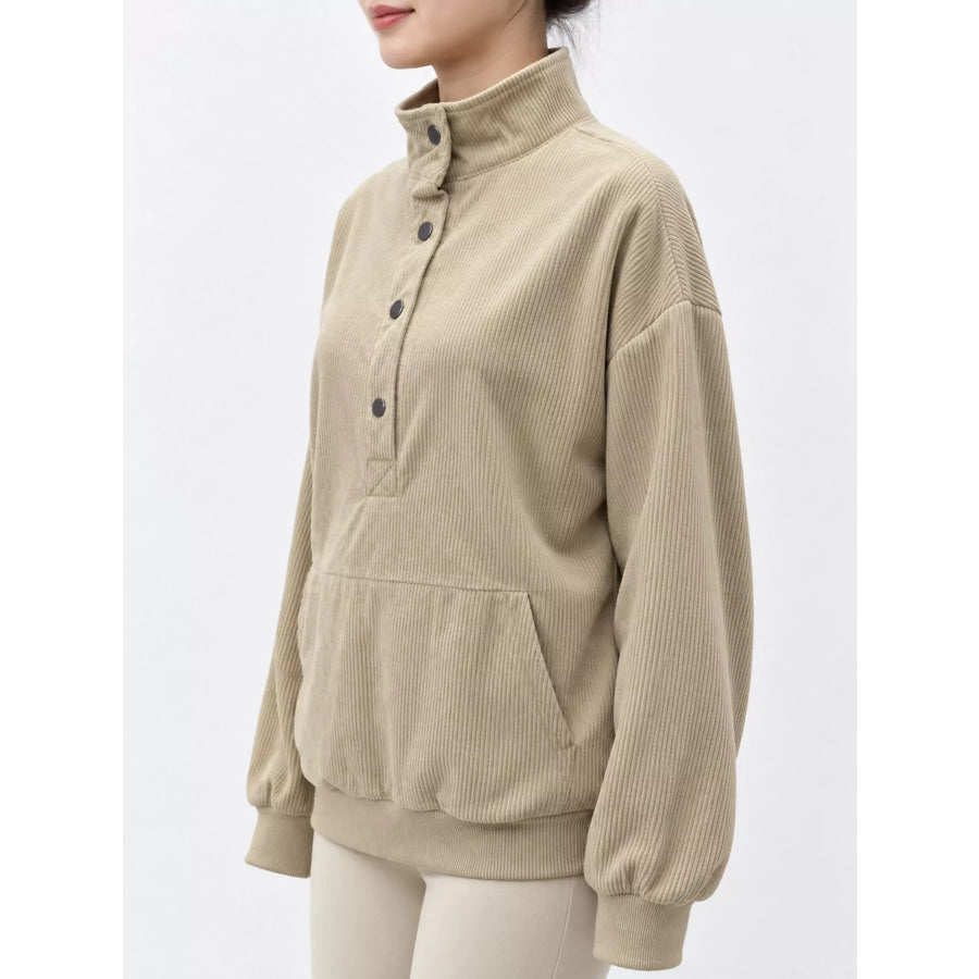 Full Size Quarter-Snap Sweatshirt with Kangaroo Pocket Plus Apparel and Accessories