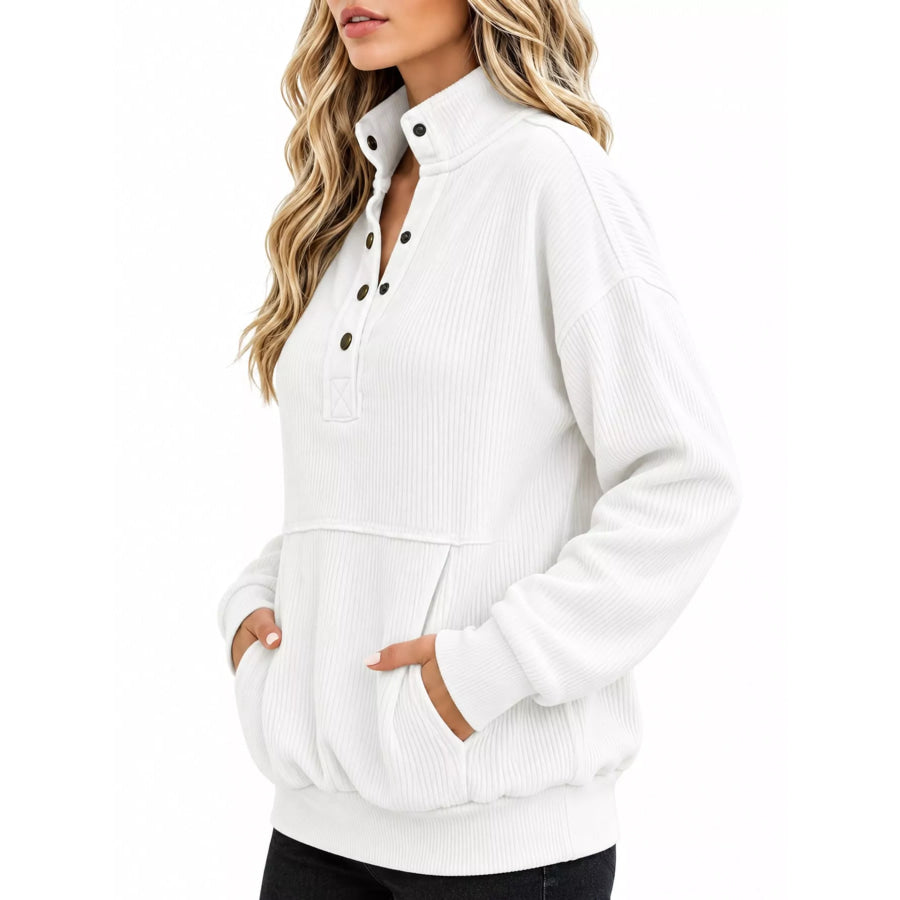 Full Size Quarter-Snap Sweatshirt with Kangaroo Pocket Plus Apparel and Accessories