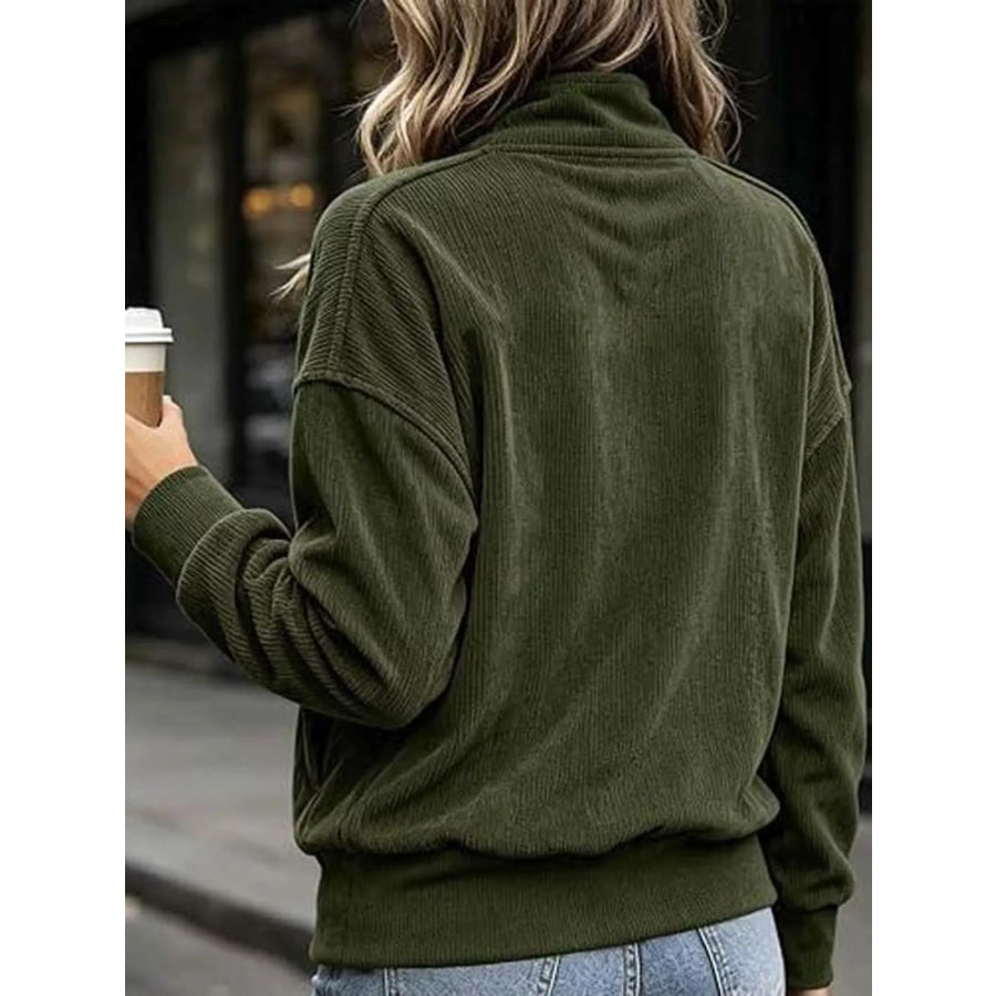 Full Size Quarter-Snap Sweatshirt with Kangaroo Pocket Plus Apparel and Accessories