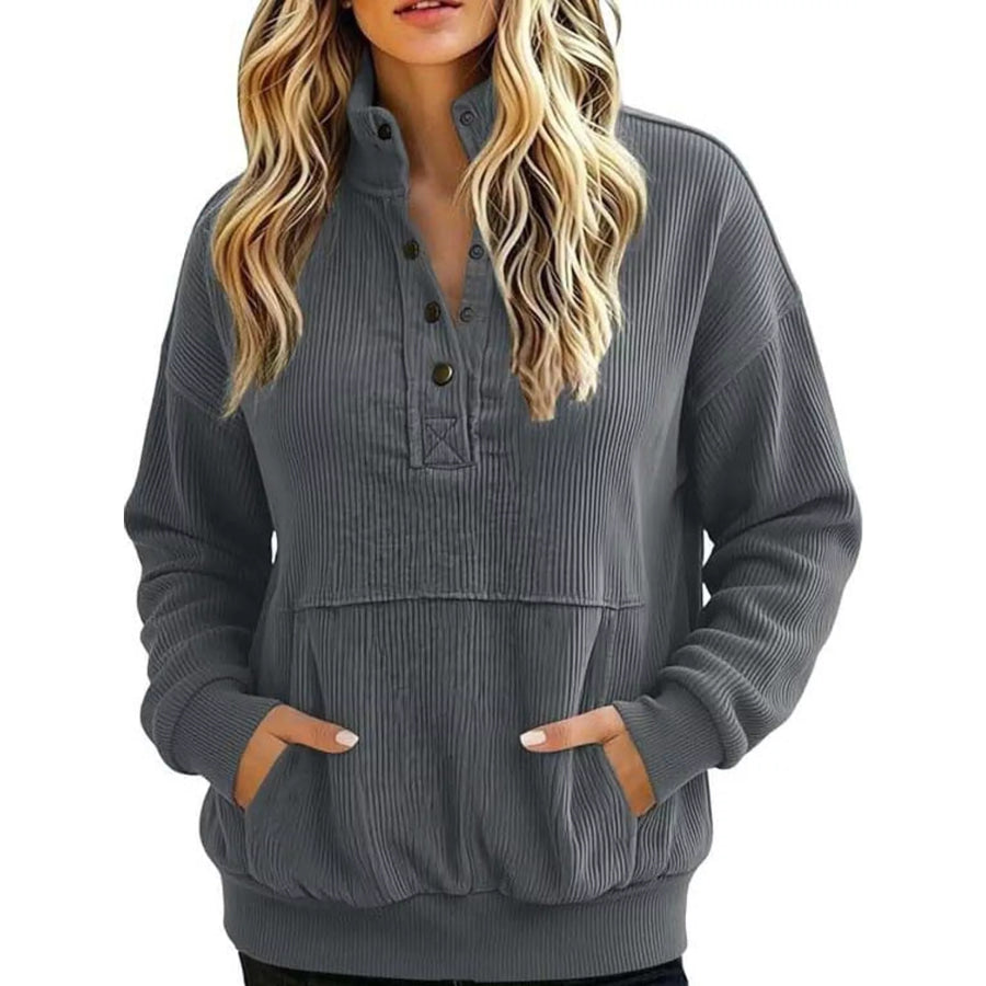 Full Size Quarter-Snap Sweatshirt with Kangaroo Pocket Plus Gray / S Apparel and Accessories