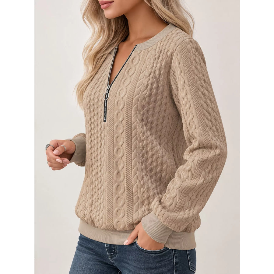Full Size Quarter-Zip Cable Knit Sweatshirt Plus Apparel and Accessories