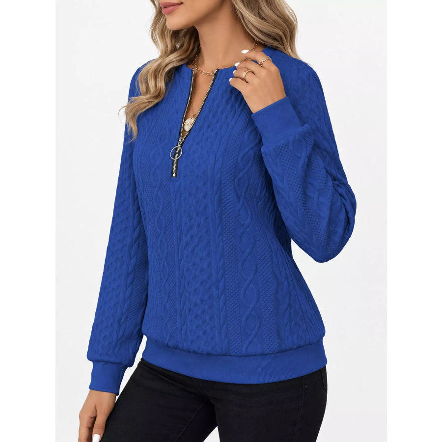 Full Size Quarter-Zip Cable Knit Sweatshirt Plus Apparel and Accessories