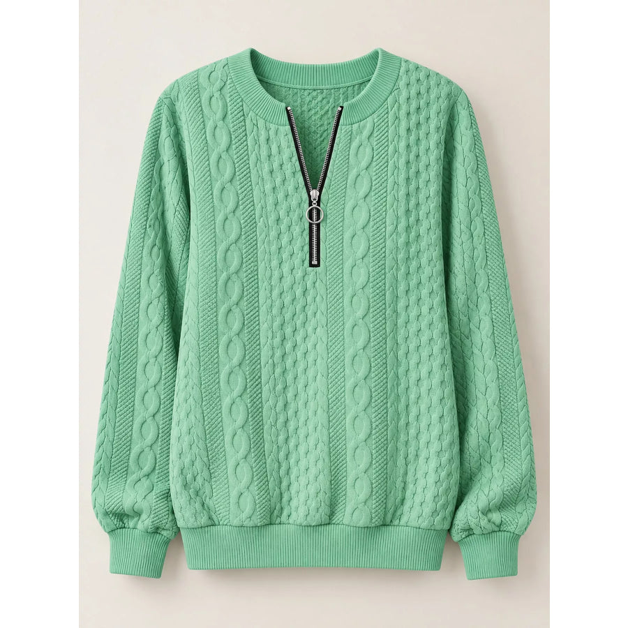 Full Size Quarter-Zip Cable Knit Sweatshirt Plus Apparel and Accessories