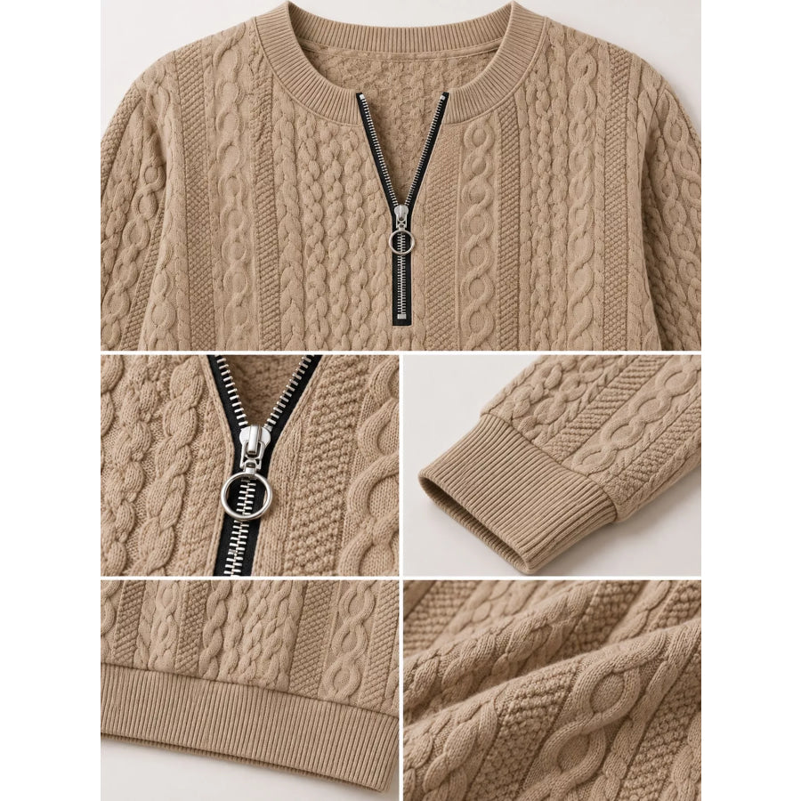 Full Size Quarter-Zip Cable Knit Sweatshirt Plus Apparel and Accessories