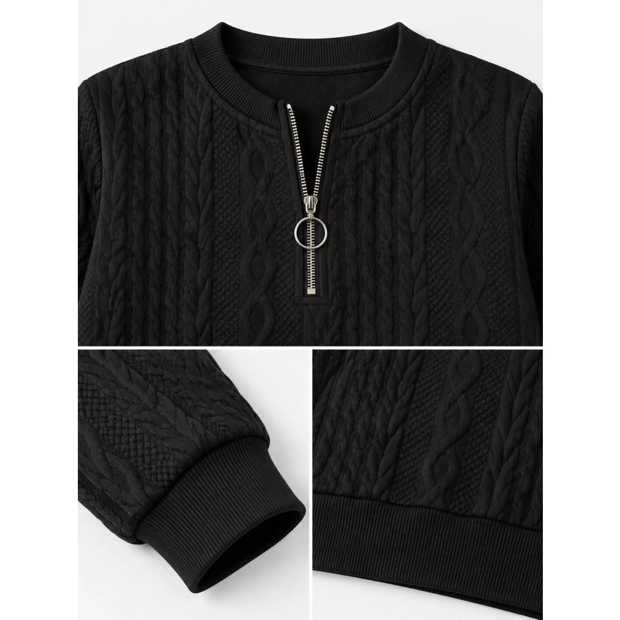 Full Size Quarter-Zip Cable Knit Sweatshirt Plus Apparel and Accessories