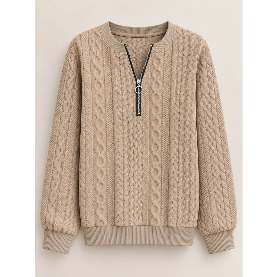 Full Size Quarter-Zip Cable Knit Sweatshirt Plus Apparel and Accessories