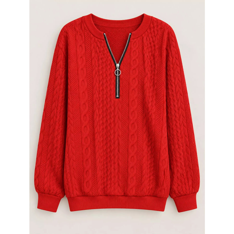Full Size Quarter-Zip Cable Knit Sweatshirt Plus Apparel and Accessories