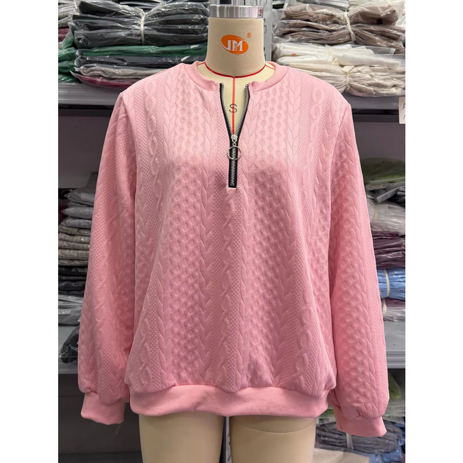 Full Size Quarter-Zip Cable Knit Sweatshirt Plus Apparel and Accessories