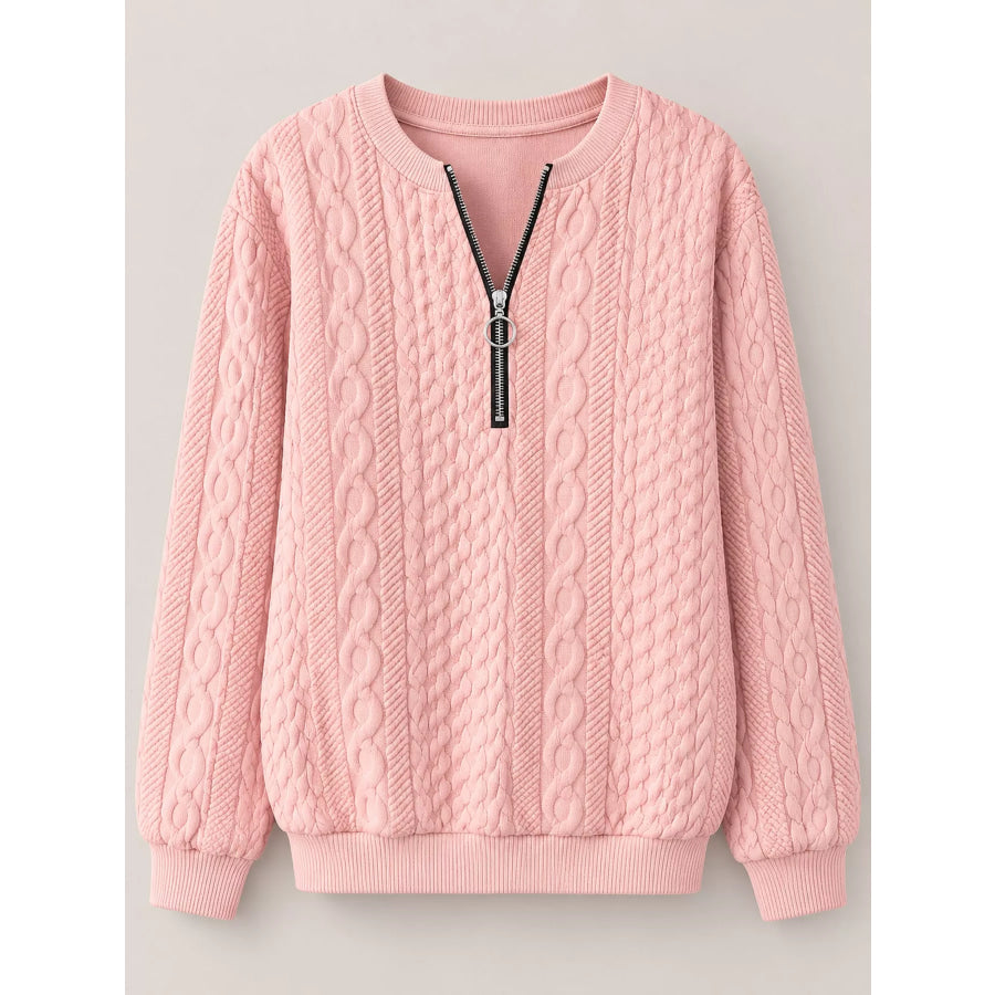 Full Size Quarter-Zip Cable Knit Sweatshirt Plus Apparel and Accessories