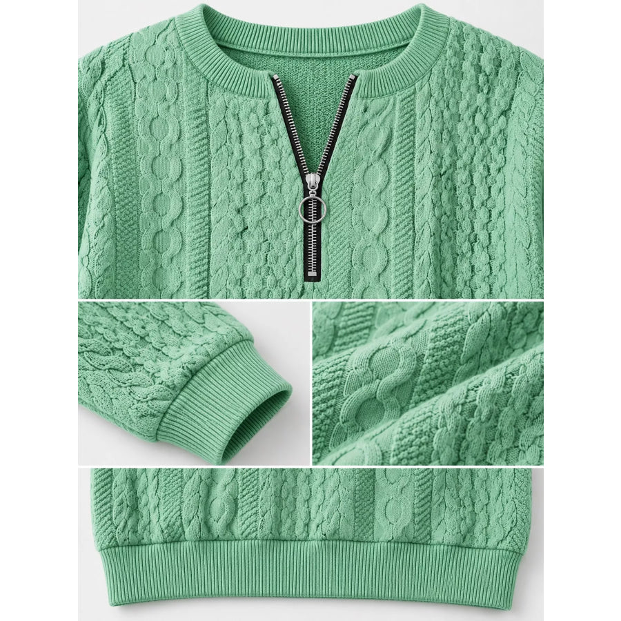 Full Size Quarter-Zip Cable Knit Sweatshirt Plus Apparel and Accessories