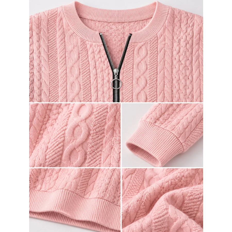 Full Size Quarter-Zip Cable Knit Sweatshirt Plus Apparel and Accessories