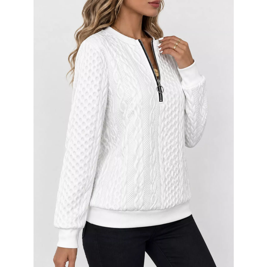 Full Size Quarter-Zip Cable Knit Sweatshirt Plus Apparel and Accessories