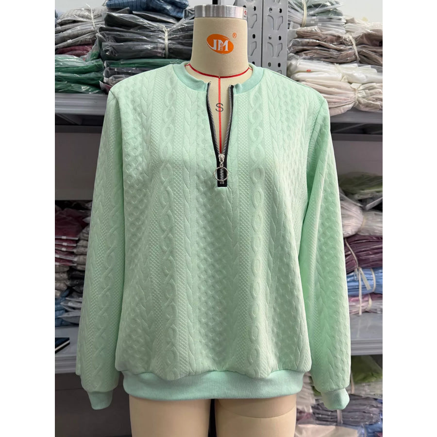 Full Size Quarter-Zip Cable Knit Sweatshirt Plus Apparel and Accessories