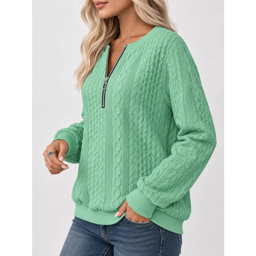 Full Size Quarter-Zip Cable Knit Sweatshirt Plus Apparel and Accessories