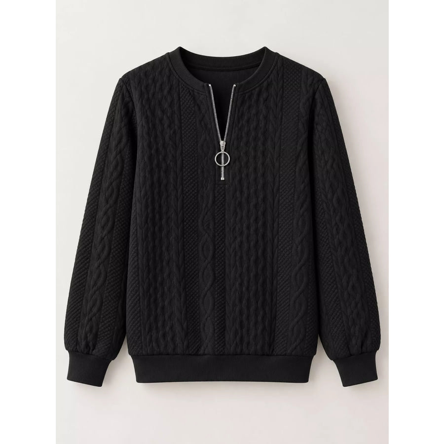 Full Size Quarter-Zip Cable Knit Sweatshirt Plus Apparel and Accessories