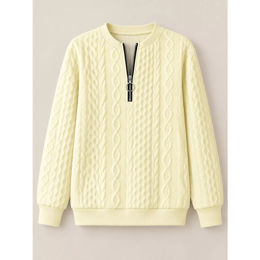 Full Size Quarter-Zip Cable Knit Sweatshirt Plus Apparel and Accessories