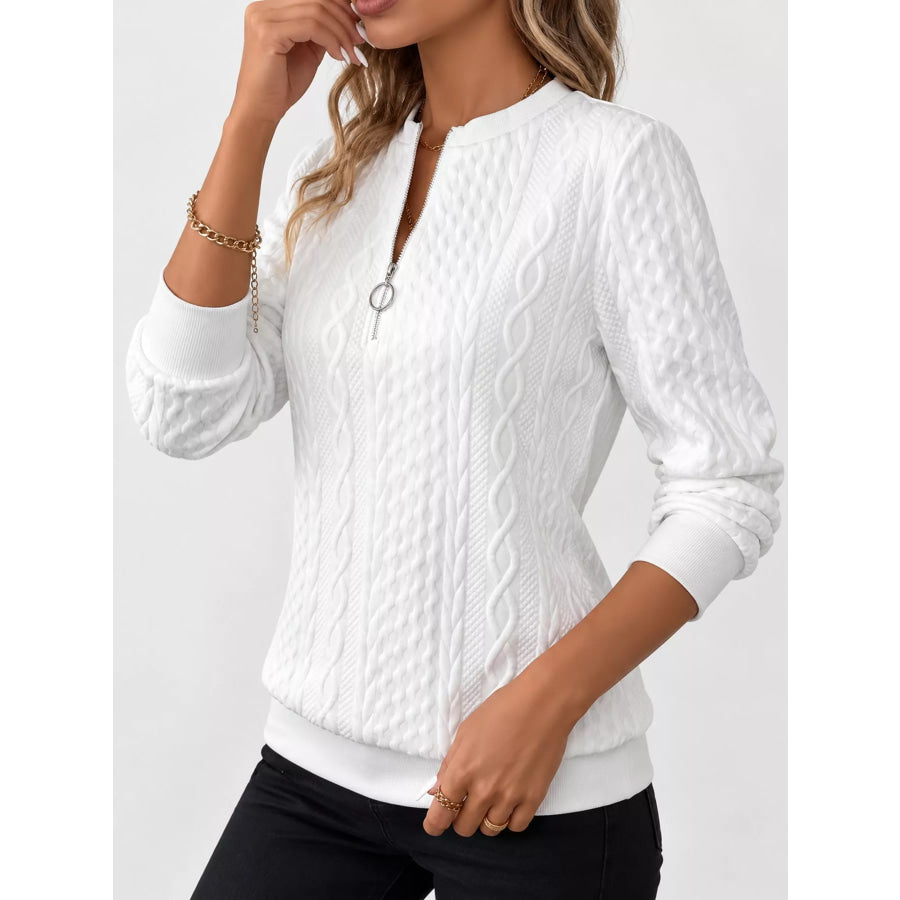 Full Size Quarter-Zip Cable Knit Sweatshirt Plus Apparel and Accessories