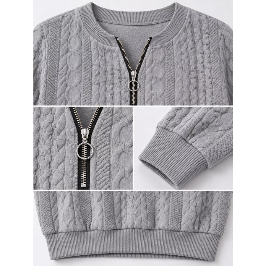 Full Size Quarter-Zip Cable Knit Sweatshirt Plus Apparel and Accessories