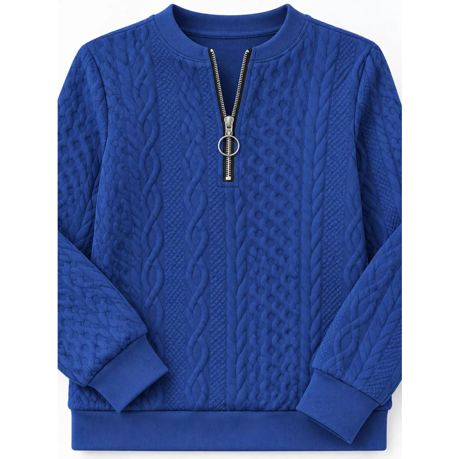 Full Size Quarter-Zip Cable Knit Sweatshirt Plus Apparel and Accessories