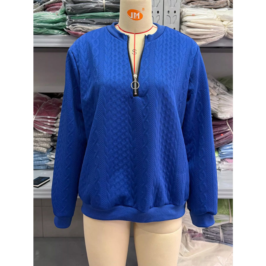 Full Size Quarter-Zip Cable Knit Sweatshirt Plus Apparel and Accessories
