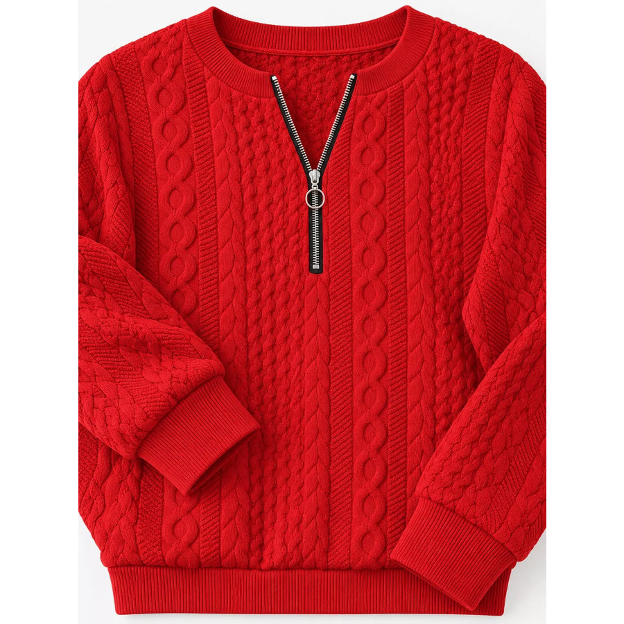 Full Size Quarter-Zip Cable Knit Sweatshirt Plus Apparel and Accessories