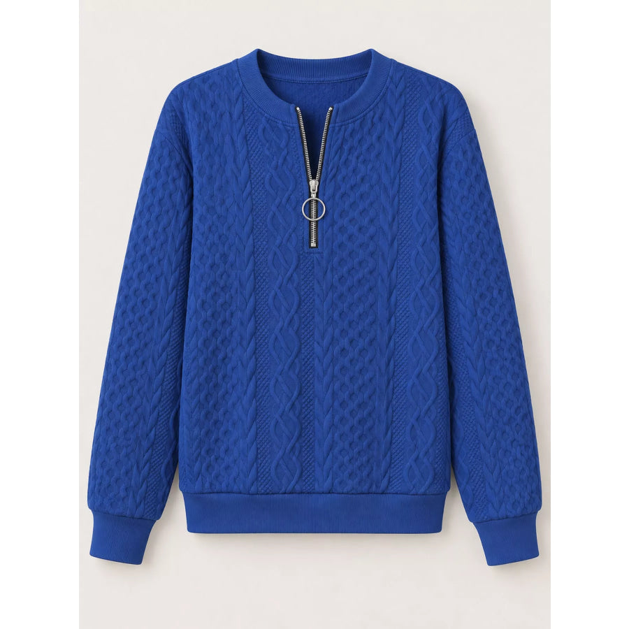 Full Size Quarter-Zip Cable Knit Sweatshirt Plus Apparel and Accessories