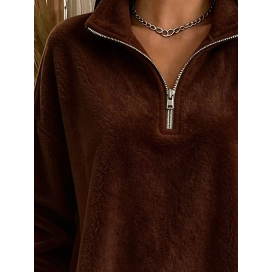 Full Size Quarter-Zip Fleece Sweatshirt Plus Size Apparel and Accessories