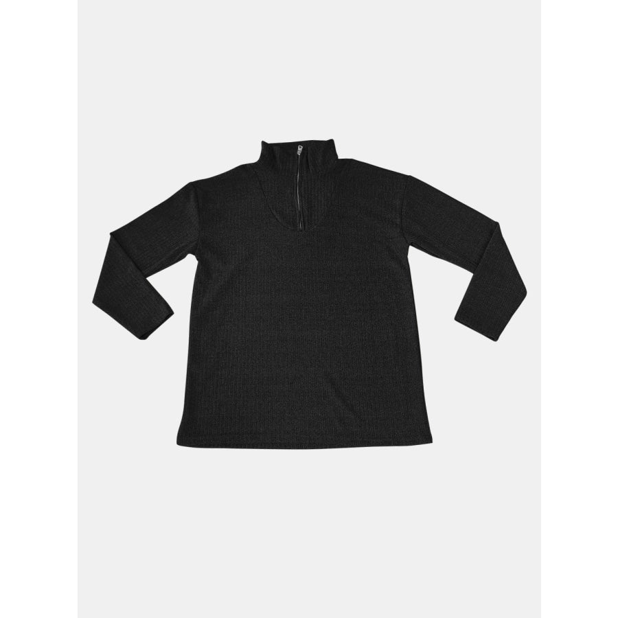 Full Size Quarter Zip Long Sleeve Top Apparel and Accessories