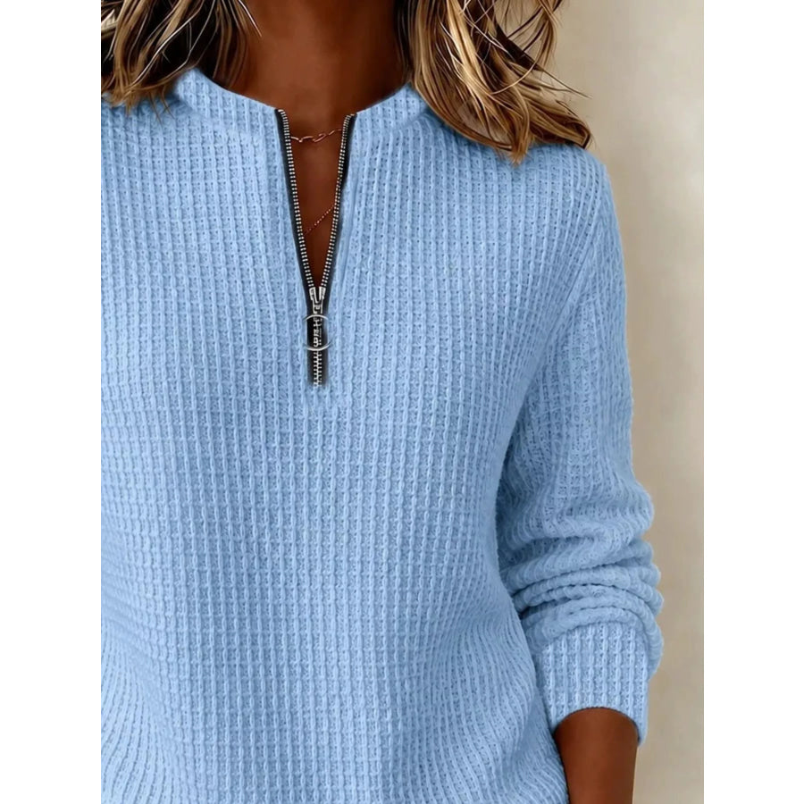 Full Size Quarter-Zip Textured Sweatshirt Plus Apparel and Accessories