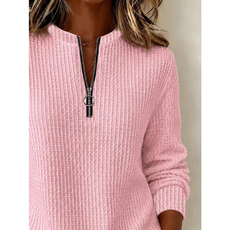 Full Size Quarter-Zip Textured Sweatshirt Plus Apparel and Accessories