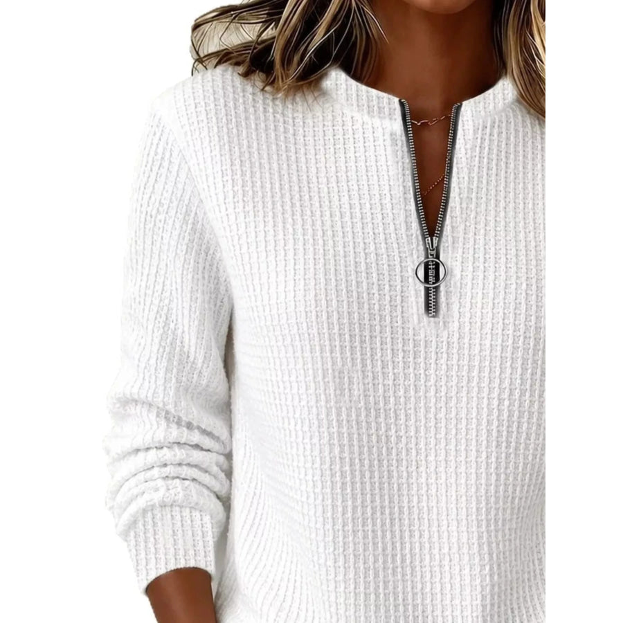 Full Size Quarter-Zip Textured Sweatshirt Plus Apparel and Accessories