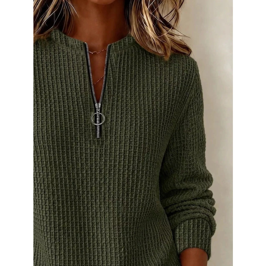 Full Size Quarter-Zip Textured Sweatshirt Plus Apparel and Accessories