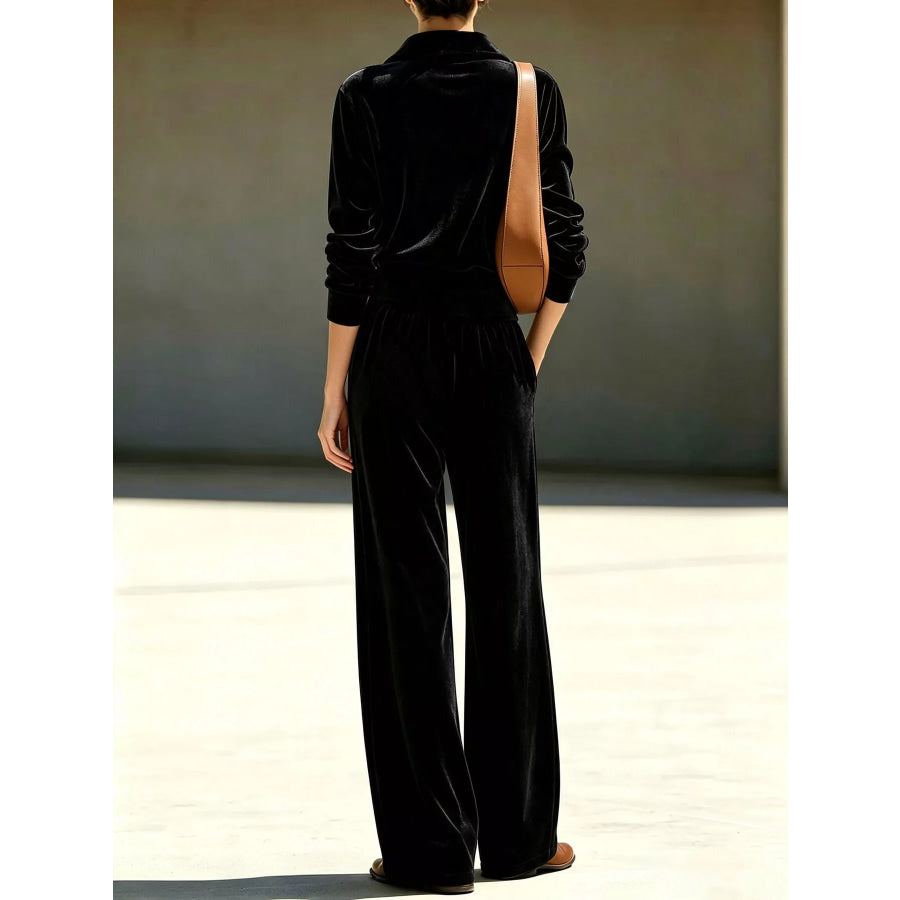 Full Size Quarter-Zip Top and Wide-Leg Pants Set Plus Apparel Accessories
