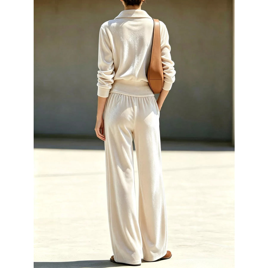 Full Size Quarter-Zip Top and Wide-Leg Pants Set Plus Apparel Accessories