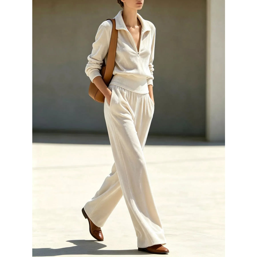 Full Size Quarter-Zip Top and Wide-Leg Pants Set Plus Apparel Accessories