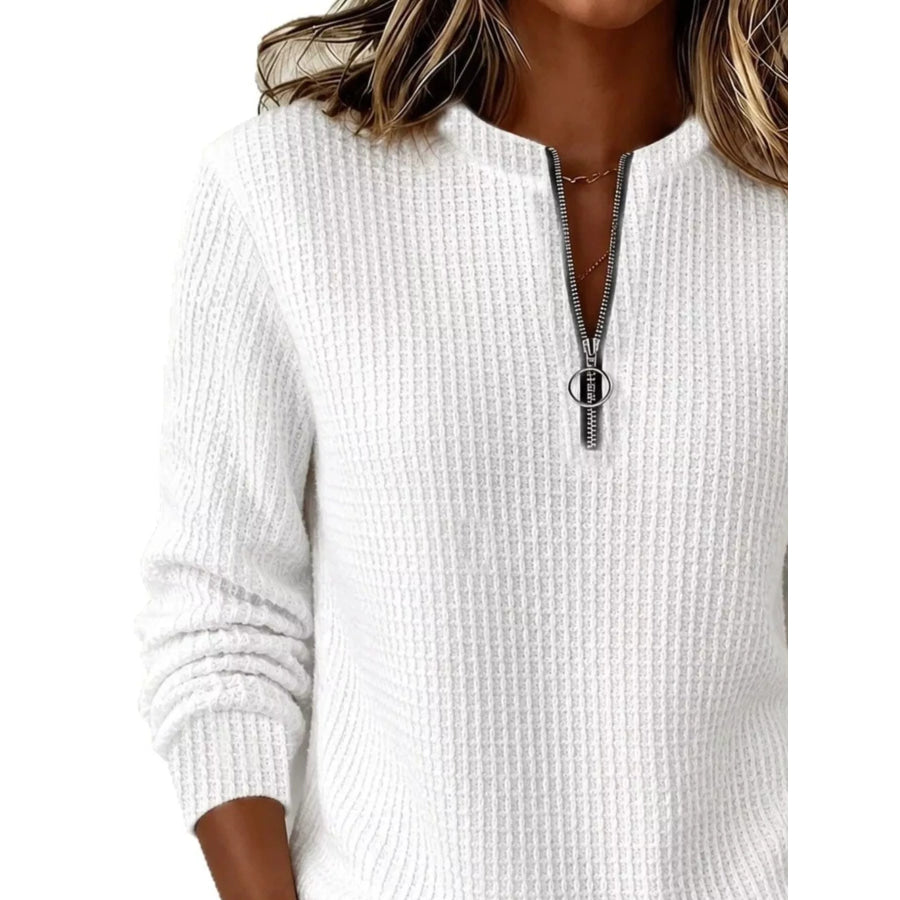 Full Size Quarter-Zip Waffle Knit Sweatshirt Plus Apparel and Accessories